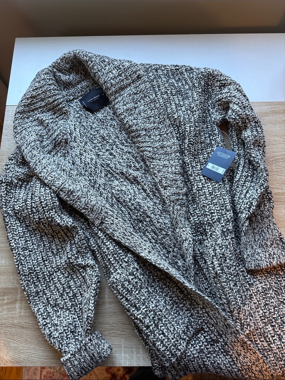 Lucky Brand Marled Gray and Tan Open-Front Knit Cardigan
